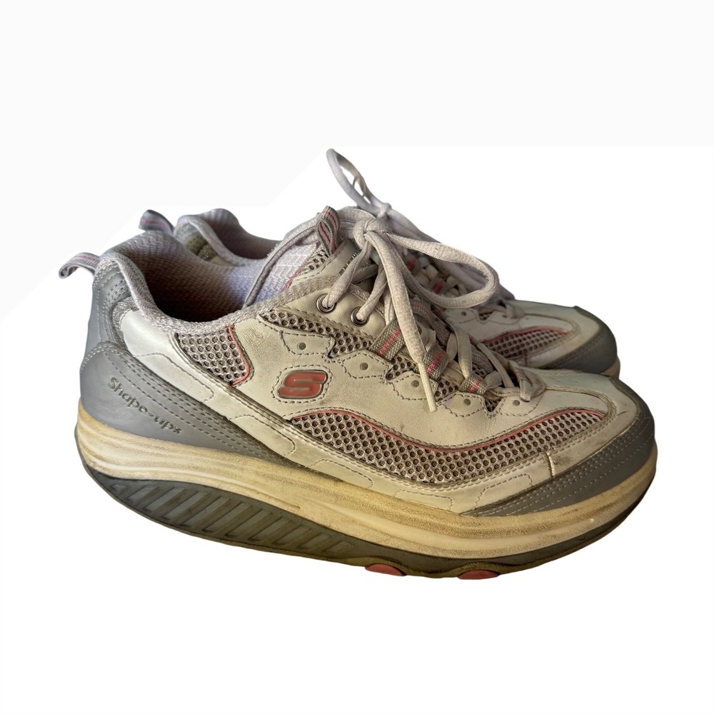 Skechers Shape-ups Women 8.5 White Silver Pink Rocker Bottom Sneakers 11803